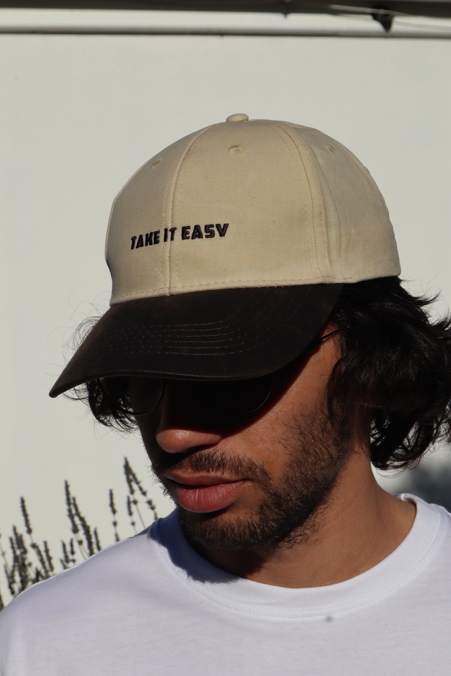 TAKE IT EASY oilskin cap (Stone & Brown combo)