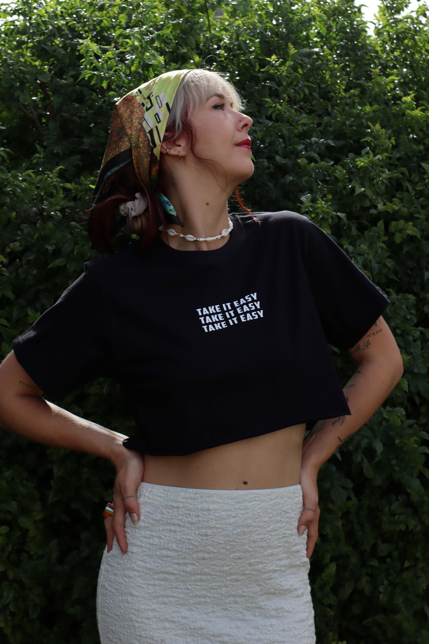 'TAKE IT EASY' Cropped Black Tee