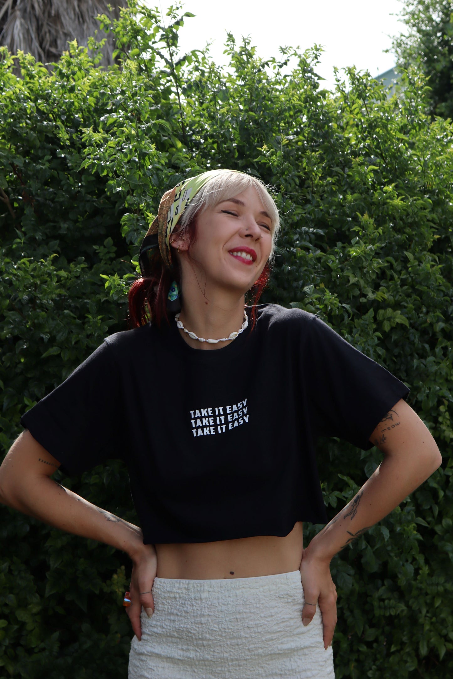 'TAKE IT EASY' Cropped Black Tee