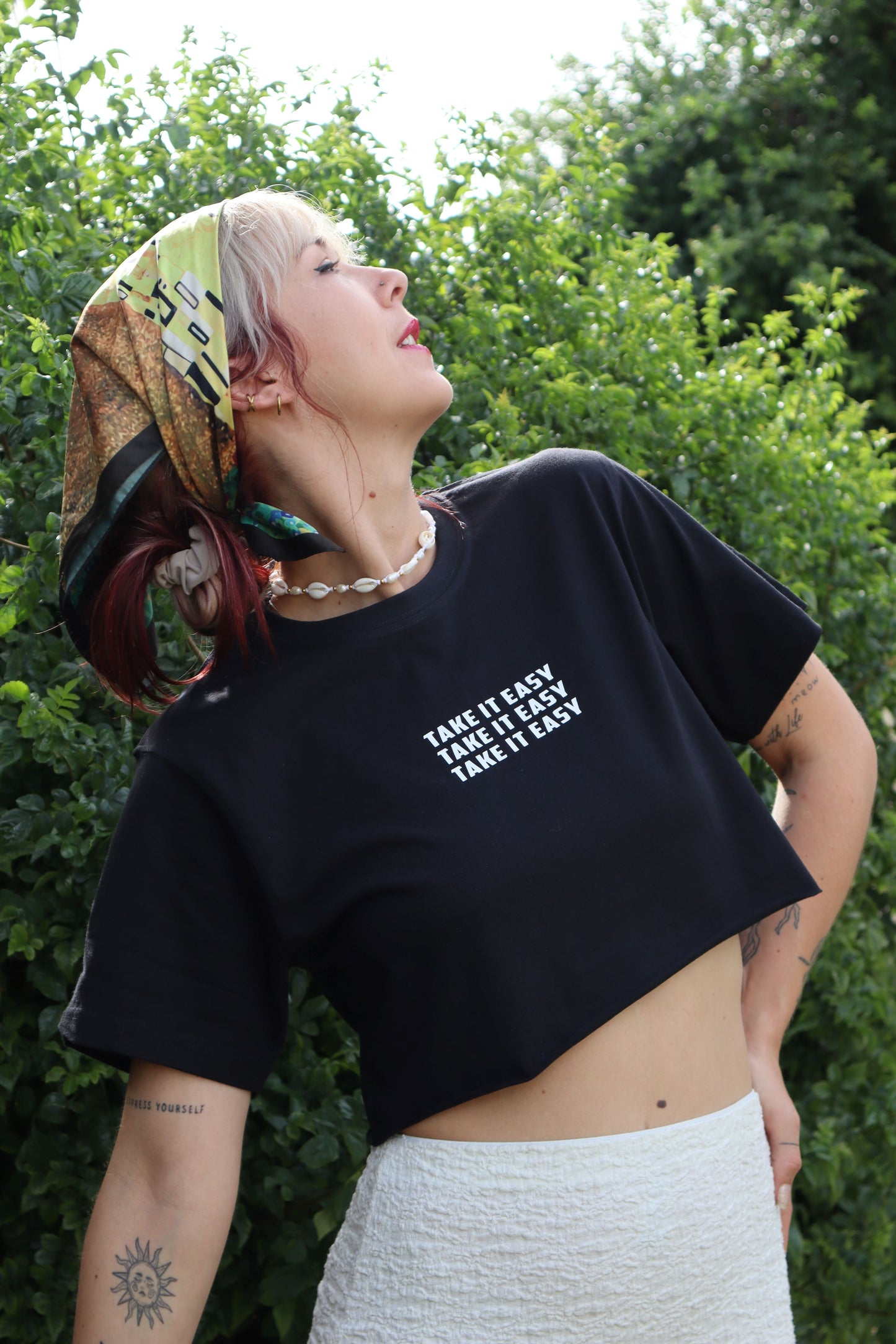 'TAKE IT EASY' Cropped Black Tee
