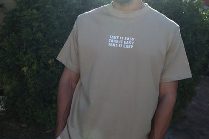 'TAKE IT EASY' Premium Beige Tee