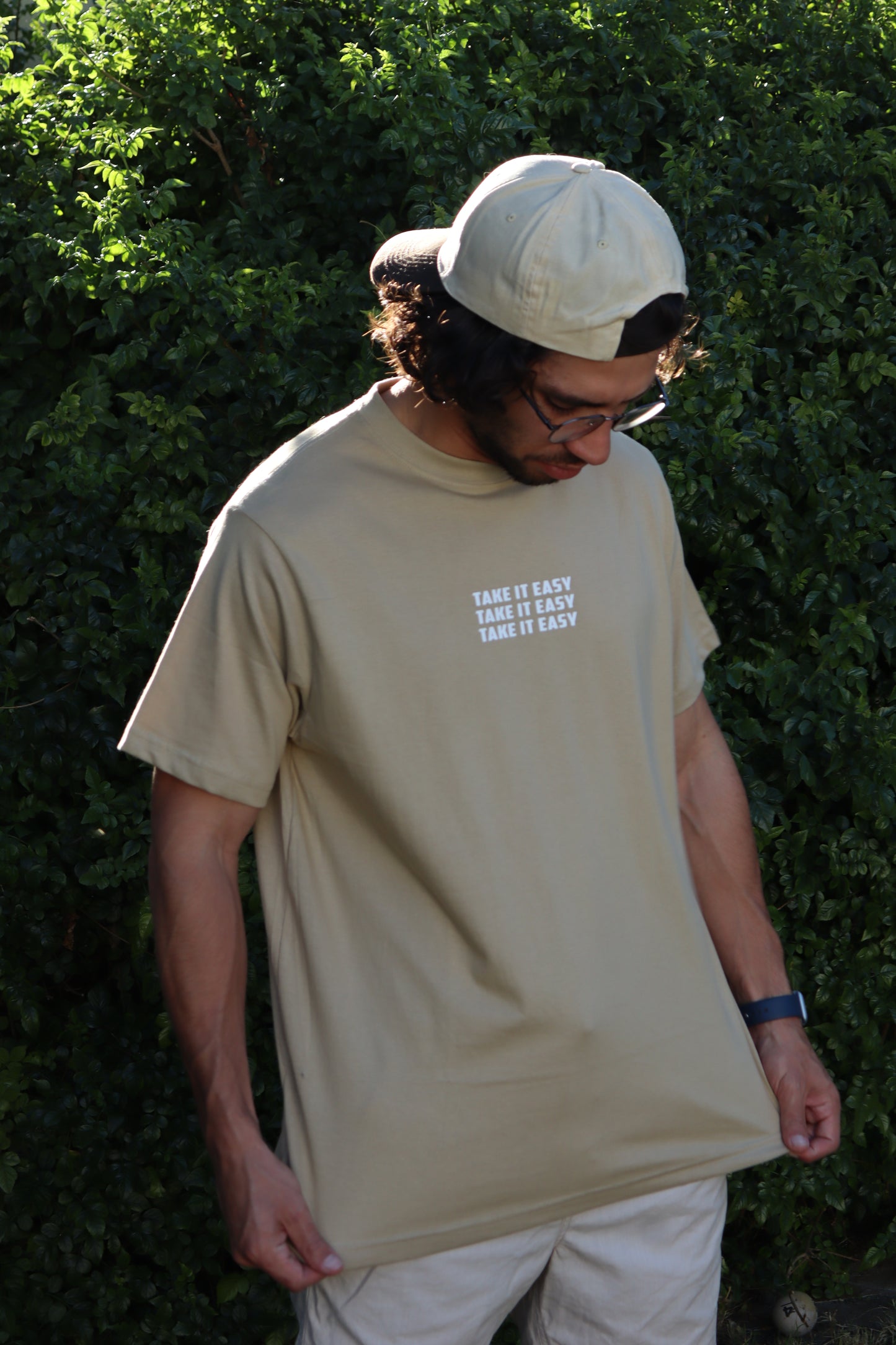 'TAKE IT EASY' Premium Beige Tee