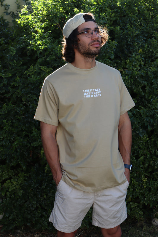'TAKE IT EASY' Premium Beige Tee